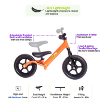 Load image into Gallery viewer, Ultralight (Aluminium) Balance Bike Orange
