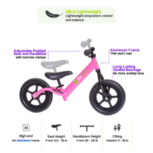 Load image into Gallery viewer, Ultralight (Aluminium) Balance Bike Pink