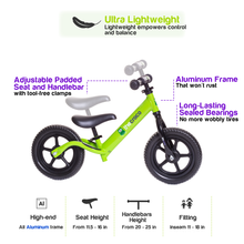 Load image into Gallery viewer, Ultralight (Aluminium) Balance Bike Green