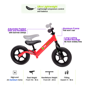 Ultralight (Aluminium) Balance Bike Red